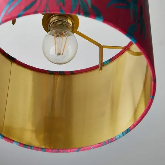 Drum Lamp Shade with Kingfisher Print - Magenta, Velvet