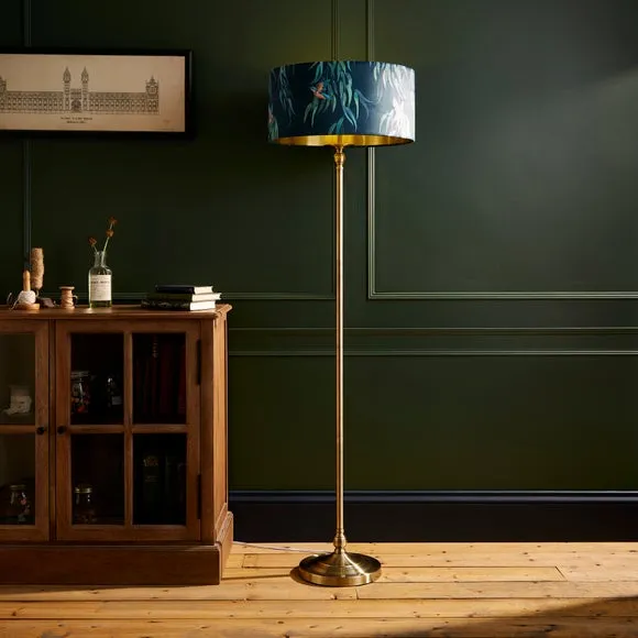Drum Lamp Shade with Kingfisher Print - Teal, Velvet