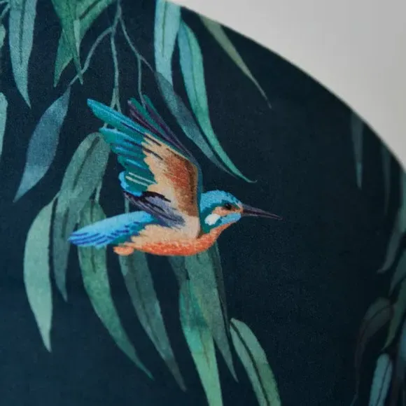 Drum Lamp Shade with Kingfisher Print - Teal, Velvet