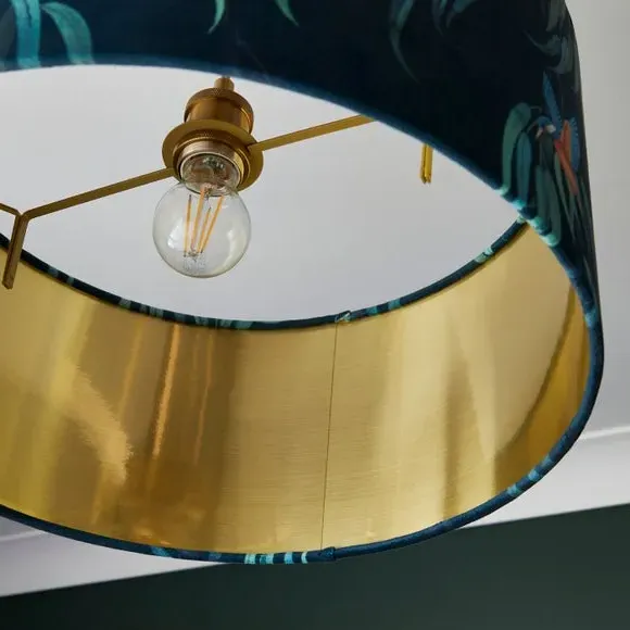 Drum Lamp Shade with Kingfisher Print - Teal, Velvet