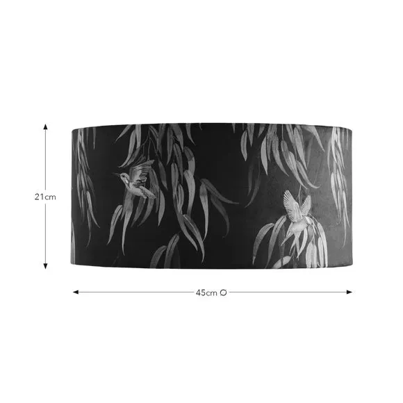 Drum Lamp Shade with Kingfisher Print - Teal, Velvet