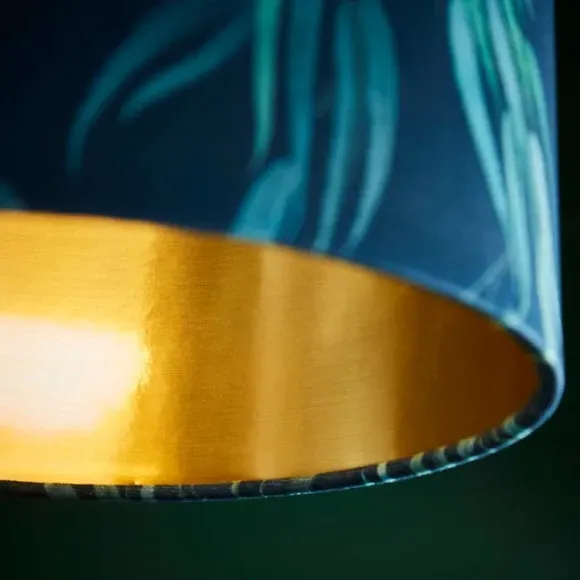 Drum Lamp Shade with Kingfisher Print - Teal, Velvet