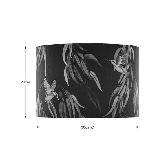 Drum Lamp Shade with Kingfisher Print - Teal, Velvet