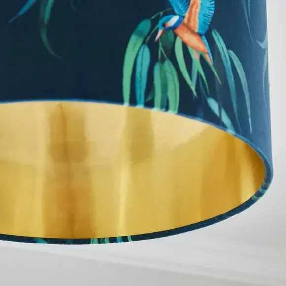 Drum Lamp Shade with Kingfisher Print - Teal, Velvet