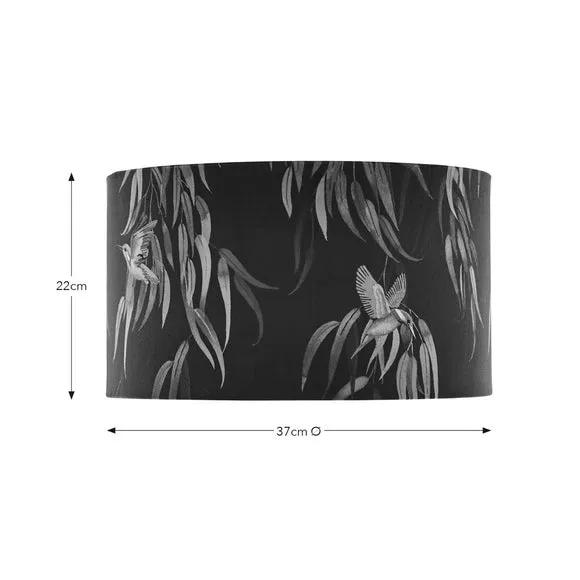 Drum Lamp Shade with Kingfisher Print - Teal, Velvet