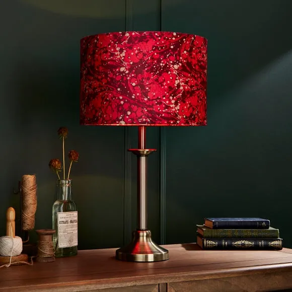 Drum Lamp Shade with Marble Design - Magenta, Velvet