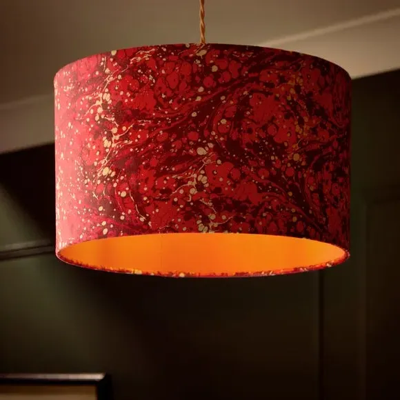 Drum Lamp Shade with Marble Design - Magenta, Velvet