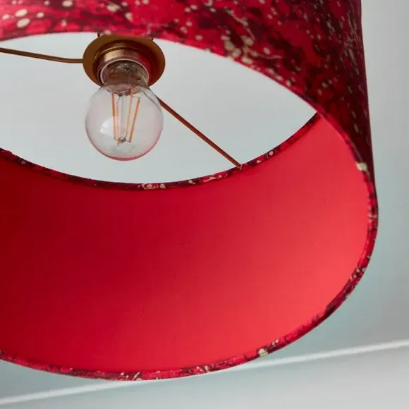 Drum Lamp Shade with Marble Design - Magenta, Velvet