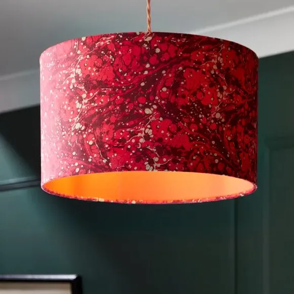Drum Lamp Shade with Marble Design - Magenta, Velvet