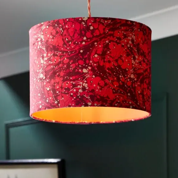 Drum Lamp Shade with Marble Design - Magenta, Velvet image