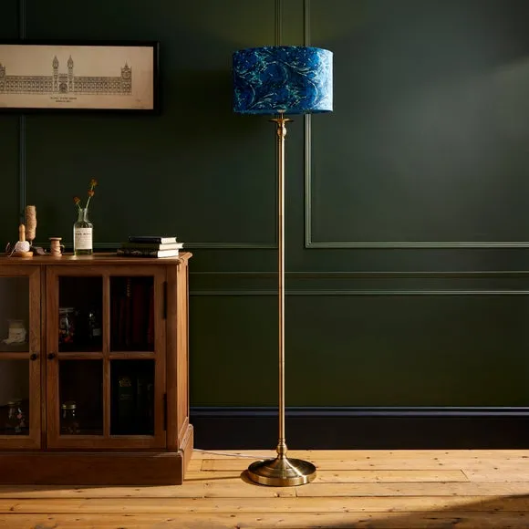 Drum Lamp Shade with Marble Design - Navy, Velvet