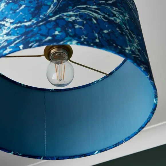 Drum Lamp Shade with Marble Design - Navy, Velvet