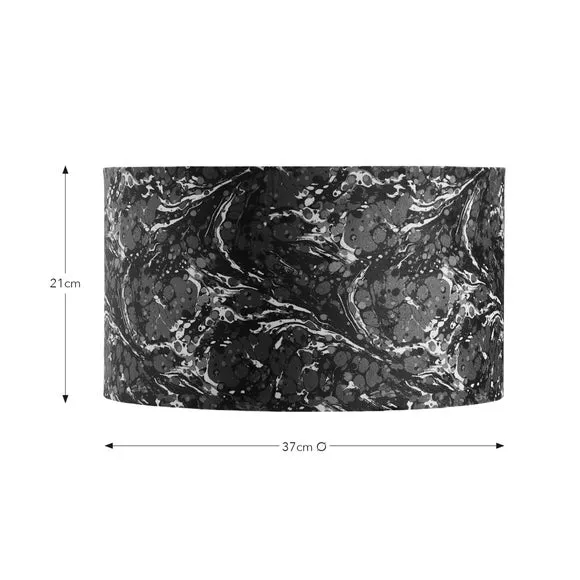 Drum Lamp Shade with Marble Design - Navy, Velvet