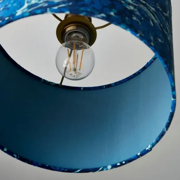 Drum Lamp Shade with Marble Design - Navy, Velvet