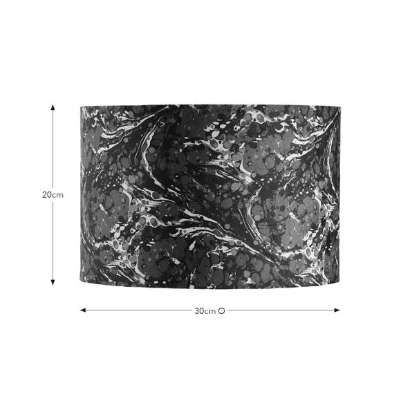 Drum Lamp Shade with Marble Design - Navy, Velvet