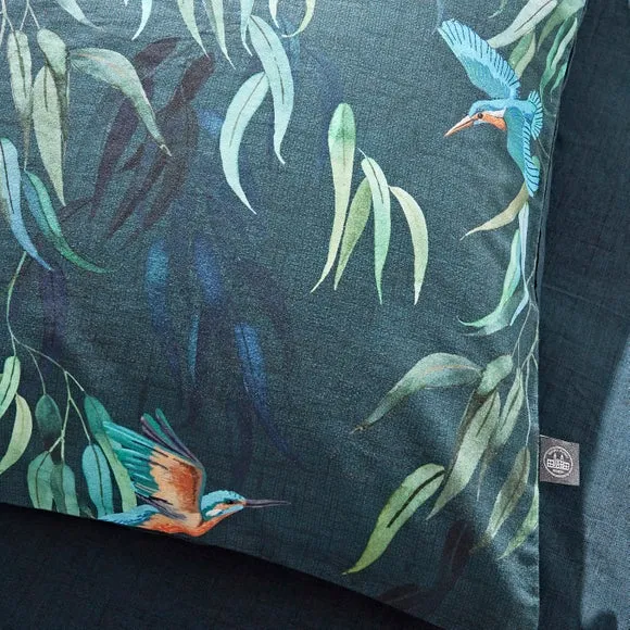 Duvet Cover Set with Kingfisher Print - Blue, Cotton