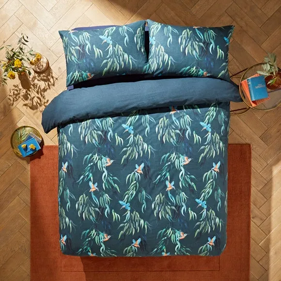 Duvet Cover Set with Kingfisher Print - Blue, Cotton image