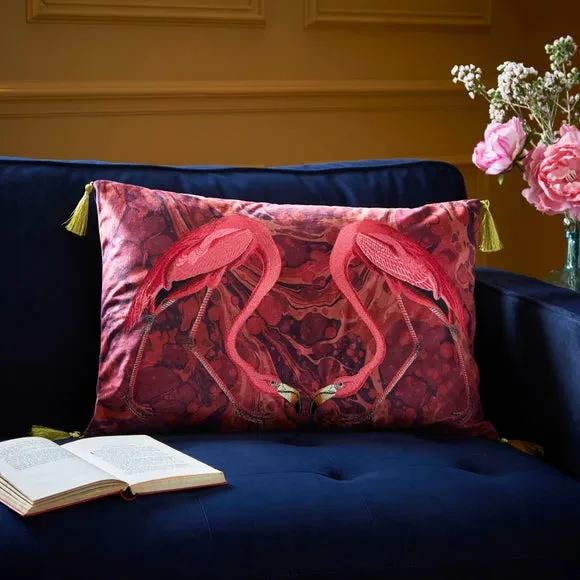 Embroidered Cushion with Zip - Magenta, Polyester image