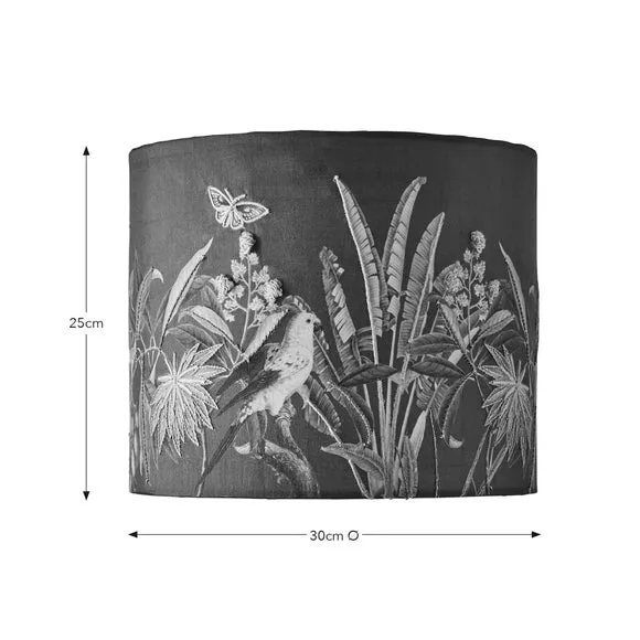 Embroidered Lamp Shade - Navy Blue, Fabric