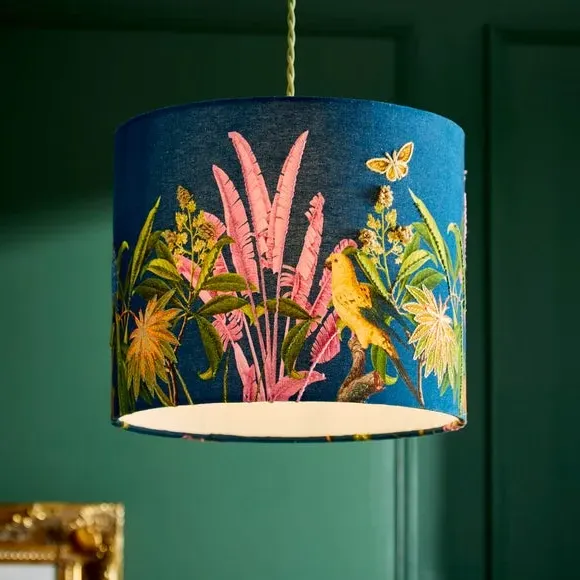 Embroidered Lamp Shade - Navy Blue, Fabric image
