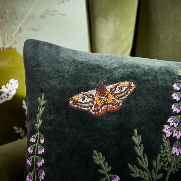 Emperor Moth Cushion - Green, Cotton