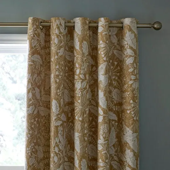 Eyelet Curtains with Bird Design - Ochre, Polyester image