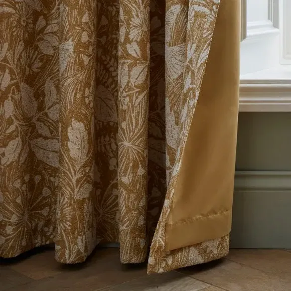Eyelet Curtains with Bird Design - Ochre, Polyester