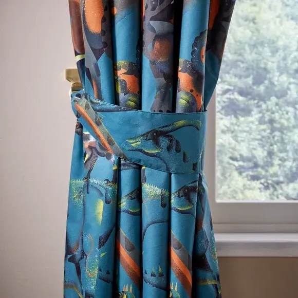Eyelet Curtains with Blackout Lining - Blue, Cotton