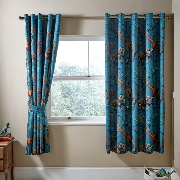 Eyelet Curtains with Blackout Lining - Blue, Cotton
