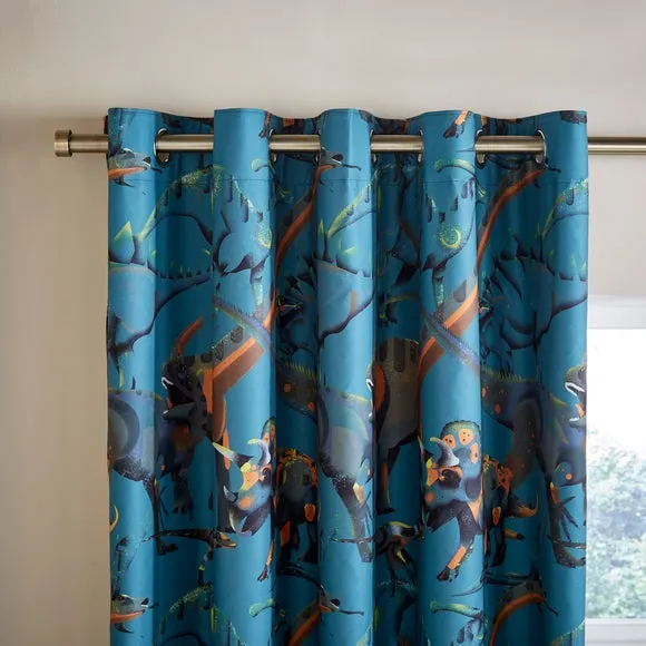 Eyelet Curtains with Blackout Lining - Blue, Cotton