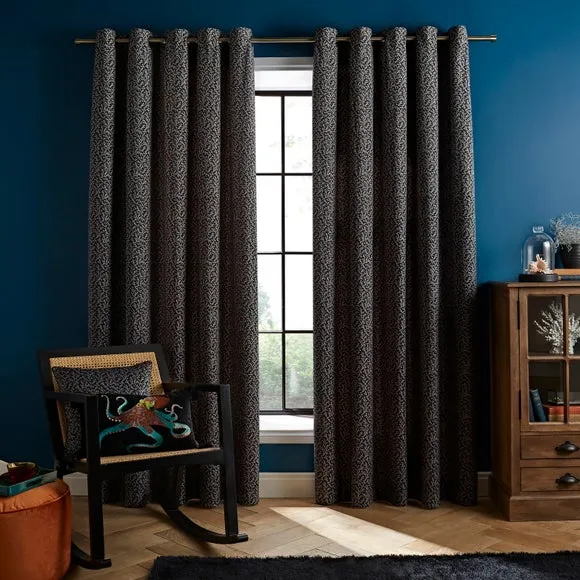 Eyelet Curtains with Coral Print - Multicolor