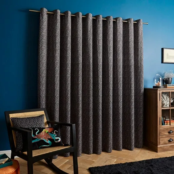 Eyelet Curtains with Coral Print - Multicolor