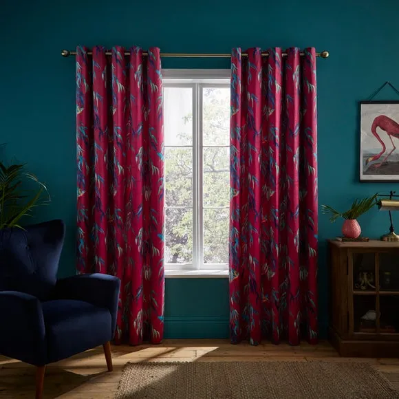 Eyelet Curtains with Kingfisher Print - Magenta
