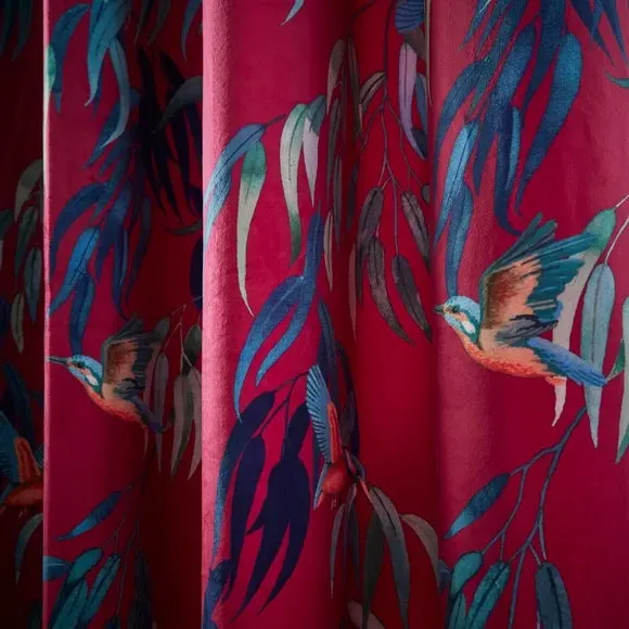 Eyelet Curtains with Kingfisher Print - Magenta