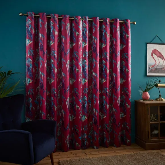 Eyelet Curtains with Kingfisher Print - Magenta