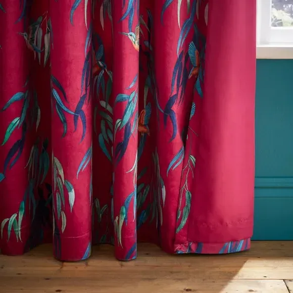 Eyelet Curtains with Kingfisher Print - Magenta