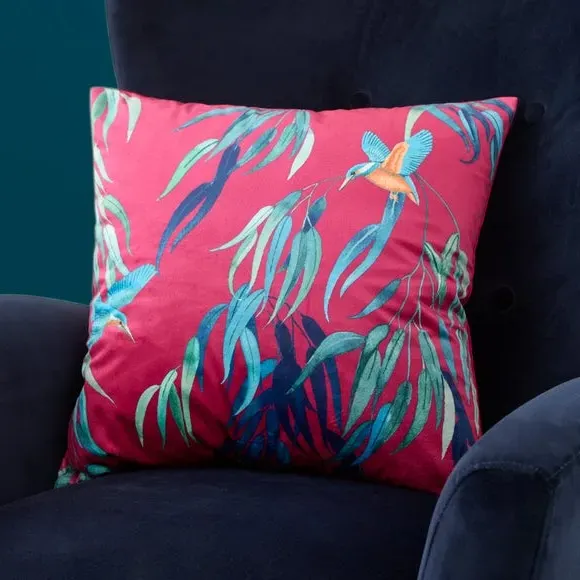 Eyelet Curtains with Kingfisher Print - Magenta