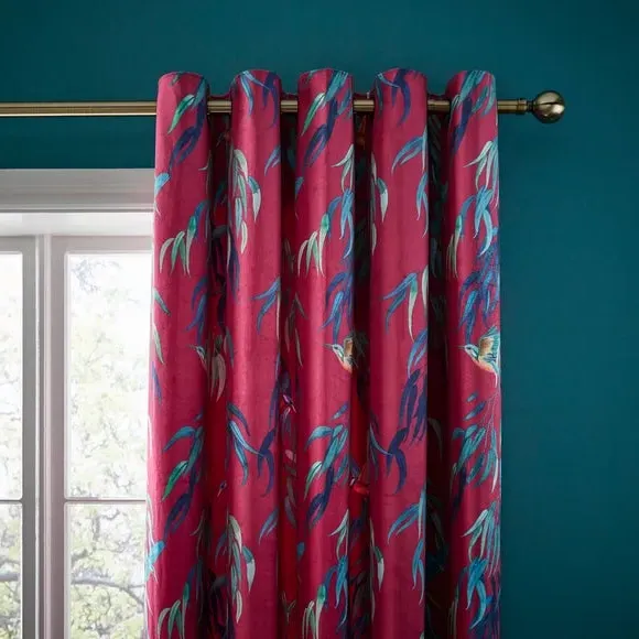 Eyelet Curtains with Kingfisher Print - Magenta