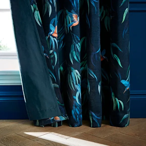 Eyelet Curtains with Kingfisher Print - Peacock