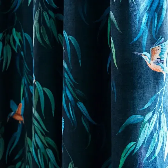 Eyelet Curtains with Kingfisher Print - Peacock