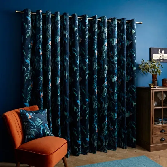 Eyelet Curtains with Kingfisher Print - Peacock