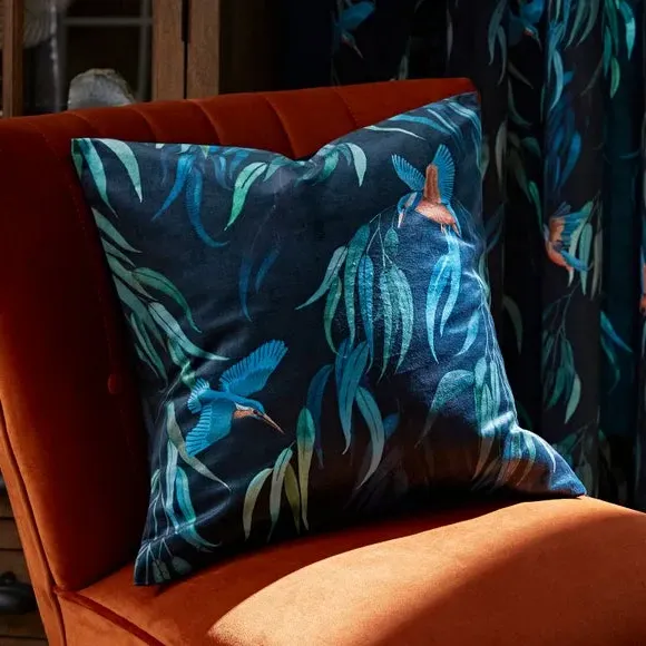 Eyelet Curtains with Kingfisher Print - Peacock