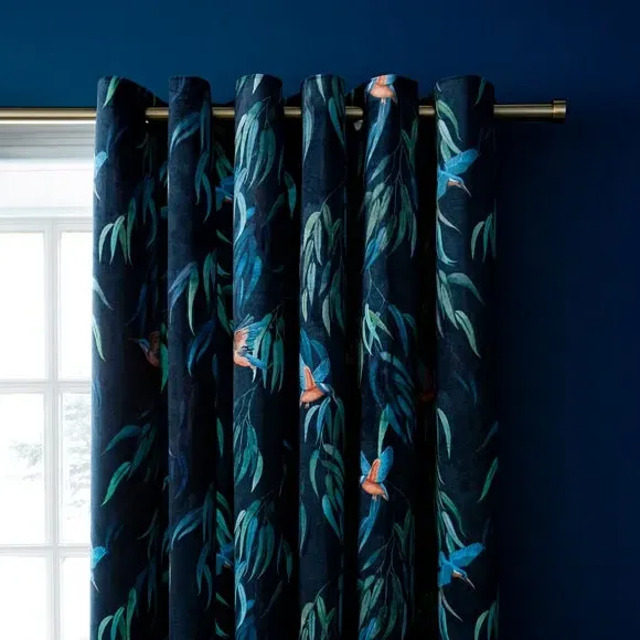 Eyelet Curtains with Kingfisher Print - Peacock