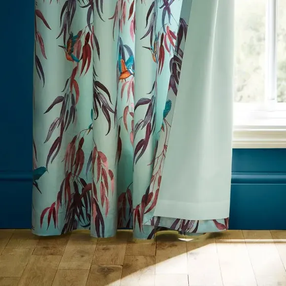 Eyelet Curtains with Kingfisher Print - Seafoam