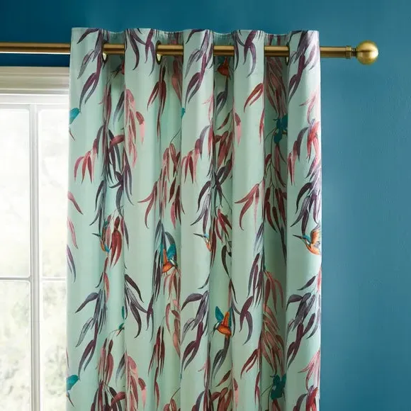 Eyelet Curtains with Kingfisher Print - Seafoam