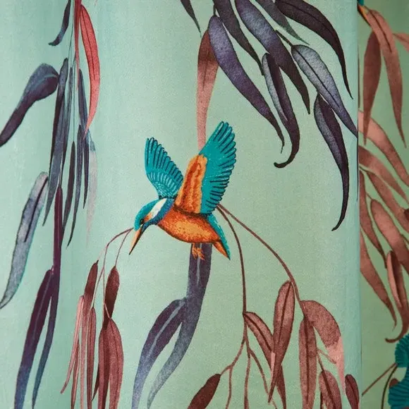 Eyelet Curtains with Kingfisher Print - Seafoam