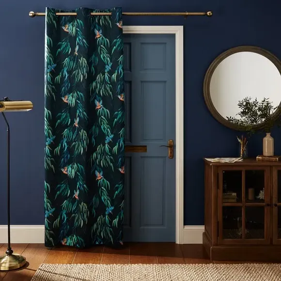 Eyelet Door Curtain Panel - Peacock, Velour image