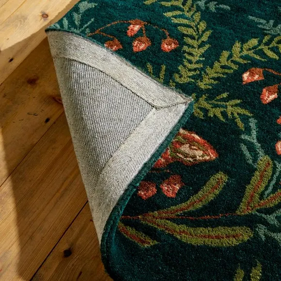 Floral Runner Rug - Green, Wool