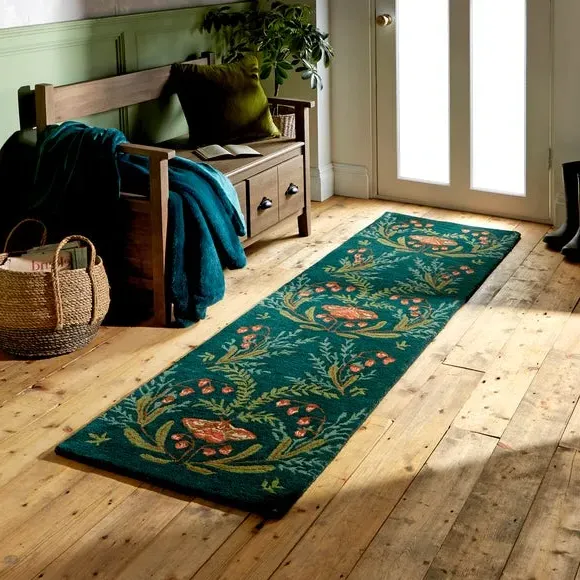 Floral Runner Rug - Green, Wool image