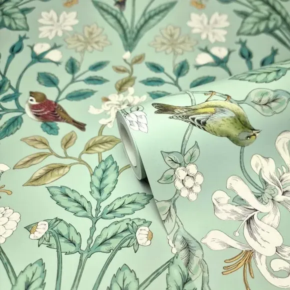Garden Birds Matte Wallpaper - Sage